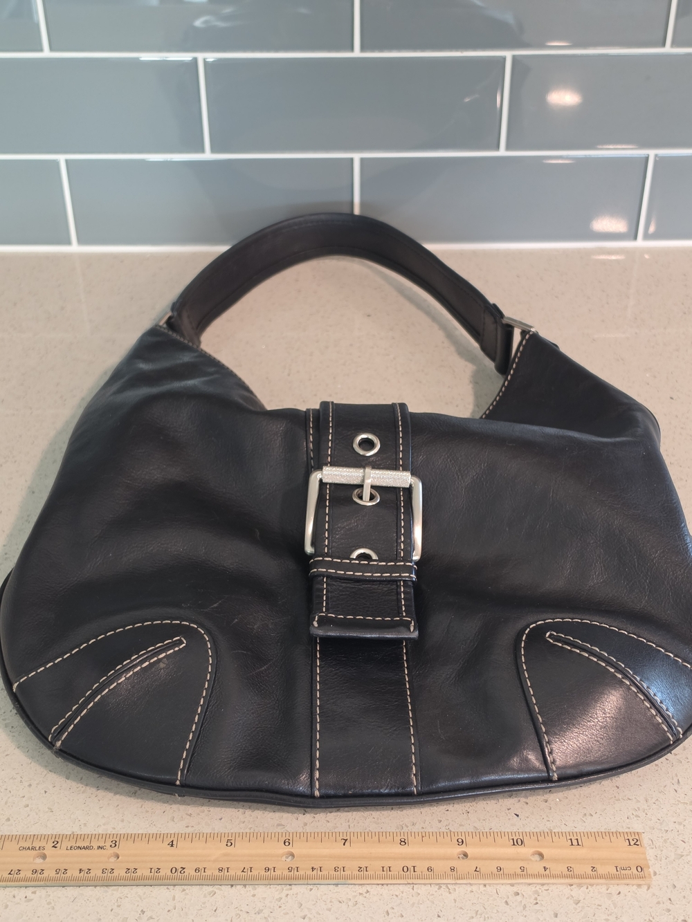 MICHAEL Michael Kors Black Leather Hobo with Buckle Accent